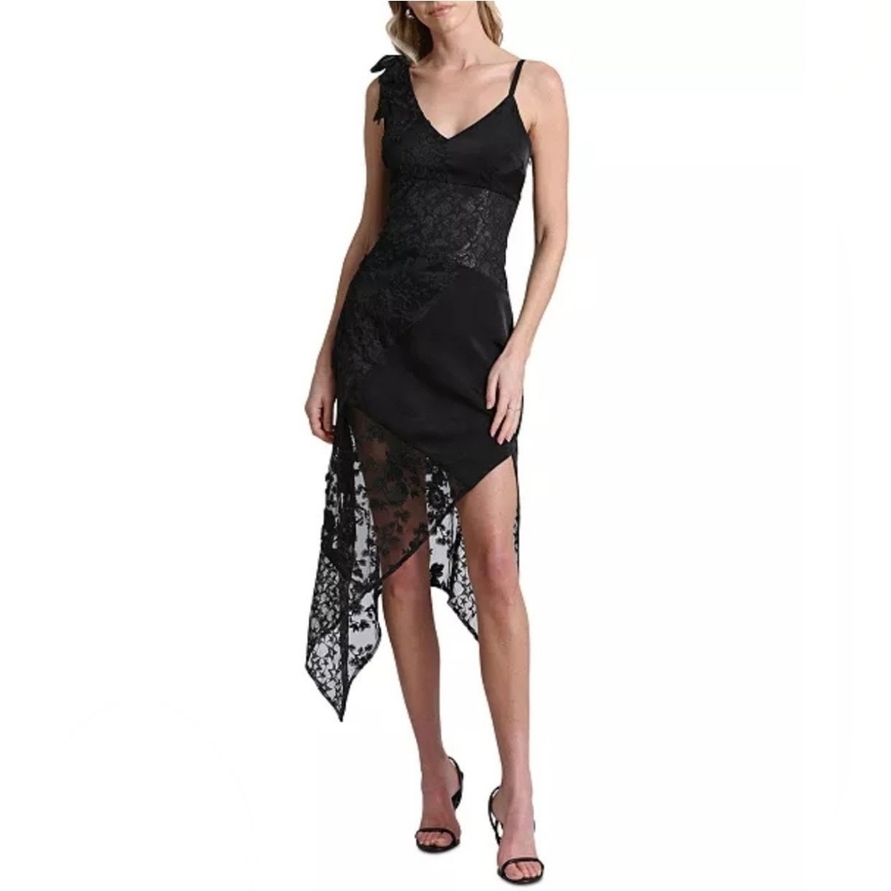 Nordstrom Avec Les Filles Black Lace Asymmetrical Dress Sz 2